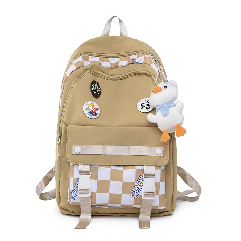 New Fashion Casual Plaid Backpack Wholesale Korean Style Middle School Student Schoolbag Mori Style Ins Fashion Nylon Backpack