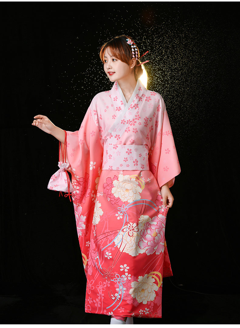 日本神明少女和服日本正装cos粉色改良浴衣日式振袖写真和服夏