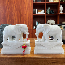 汉白玉石雕大象摆件一对客厅招财办公桌摆放玄关酒柜吸水吸财石常