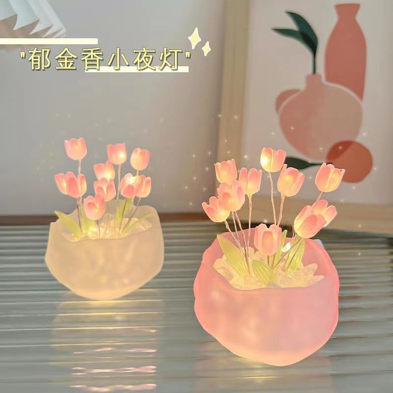 Pumpkin Cup Tulip DIY Small Night Lamp Girl Heart Romantic Tulip Ins Internet-Famous Dormitory Bedside Lamp Qixi