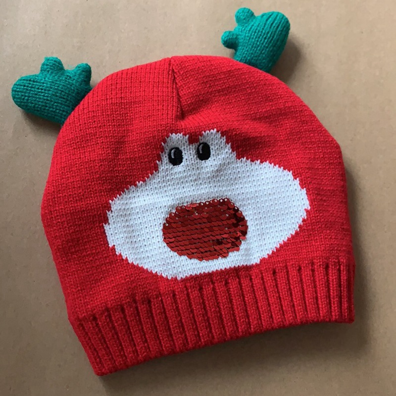 工厂直销冬款新款圣诞帽儿童针织保暖帽子套头帽针织帽宝宝毛线帽