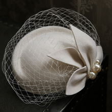 法式优雅英伦复古网纱贝雷帽羊毛呢小礼帽 婚纱宴会白色新娘头饰