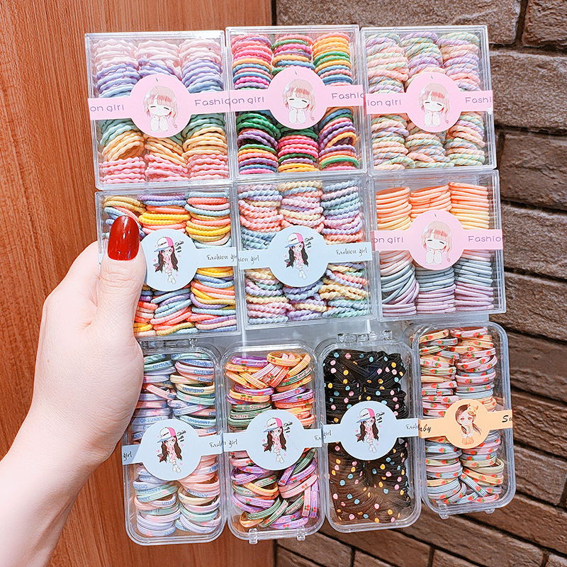 Boxed Children's Hair Rope Girls' Hair Band Little Girl's Rubber Band Baby Hair Tie Does Not Hurt Hair Thumb Hair Ring
