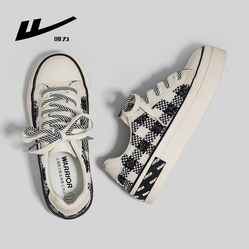 回力棋盘格女鞋帆布鞋2023秋季樱花粉少女百搭学生小白鞋休闲板鞋