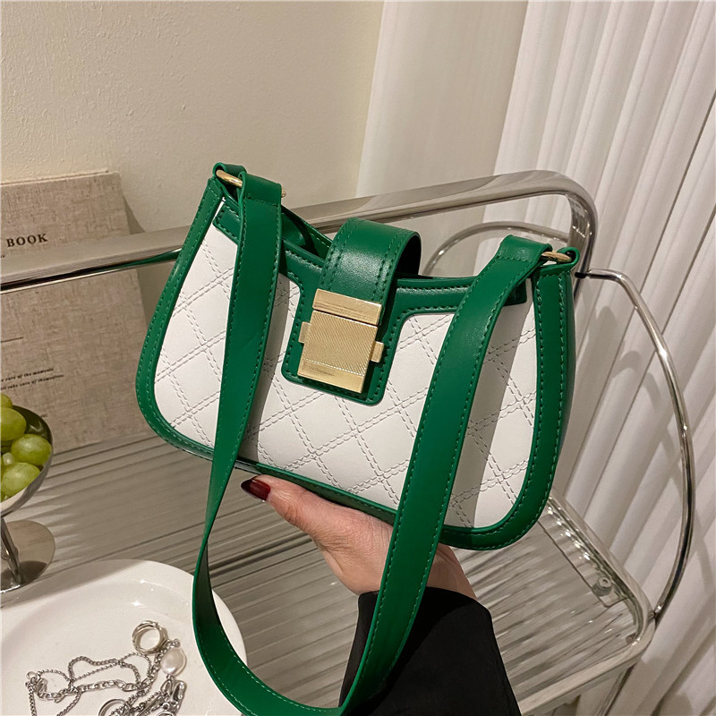 Women's Bag New 2022 Korean Style Single Shoulder Underarm Bag Fashion Simple Embroidery Threads in Contrast Colors Rhombus Baguette Bag