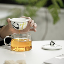 熊猫玻璃茶杯茶水分离泡茶杯喝水杯咖啡杯饮料杯带盖过滤定logo