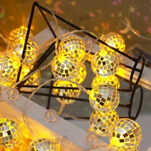 外贸爆款LED镜面球灯串酒吧舞台派对节日装饰马赛克球彩灯批发