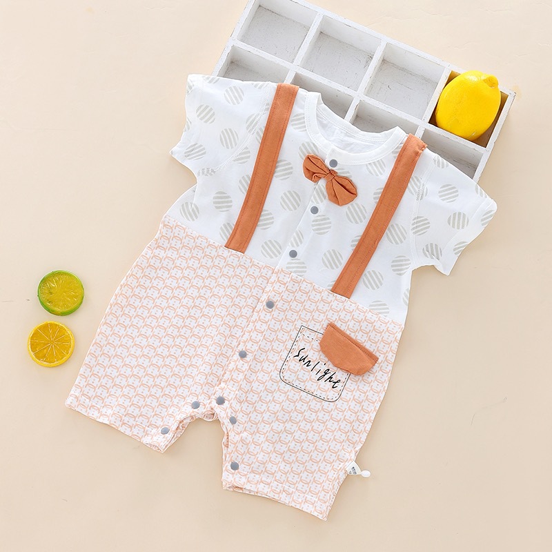 Baby's Baby Cotton-Padded Jumpsuit Spring and Summer Baby Thin Cotton Short Sleeve Going out Rompers Seamless Cotton Suit Romper