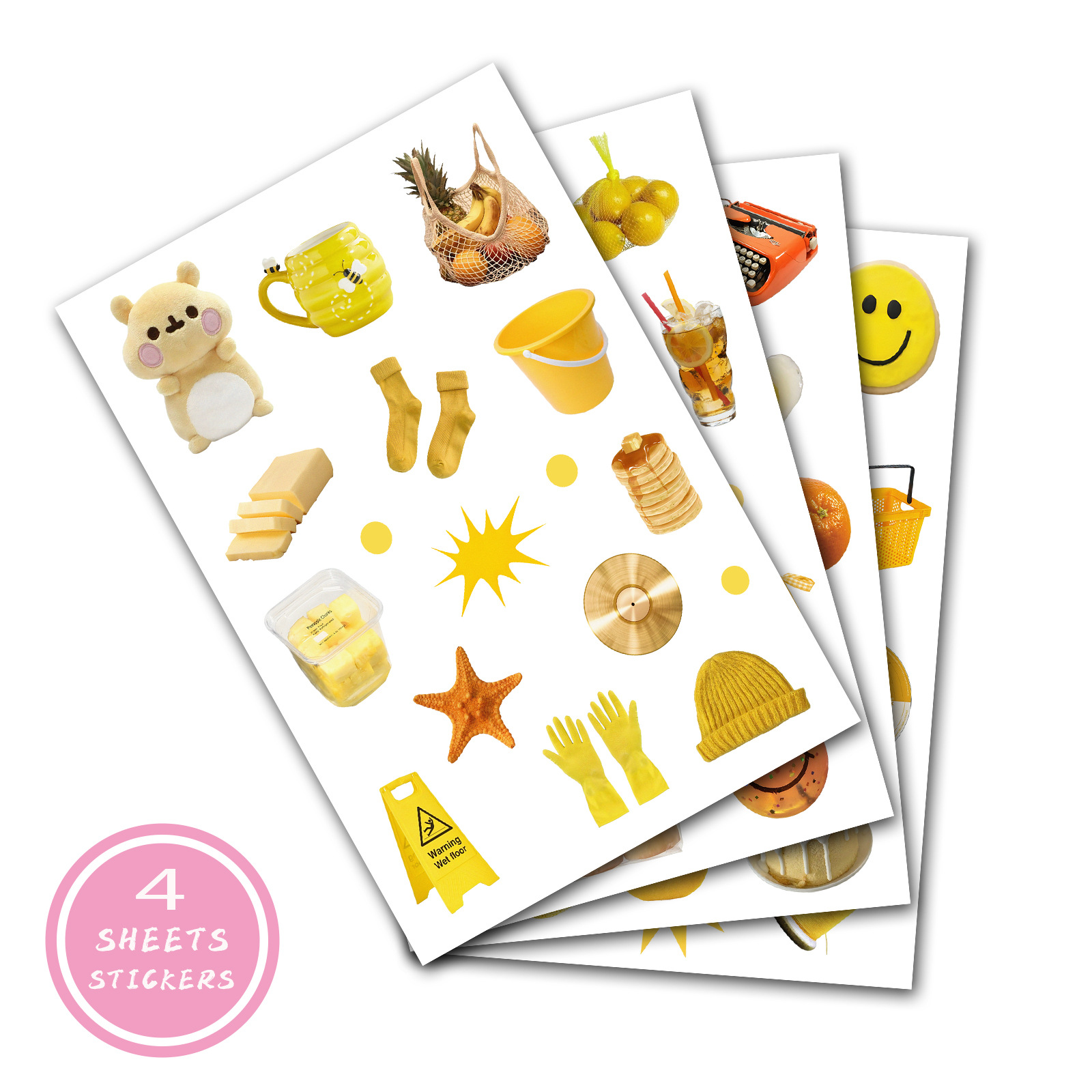 4张鹅黄色手账贴纸韩系ins风手帐拼贴素材装饰贴画贴纸包模切贴纸