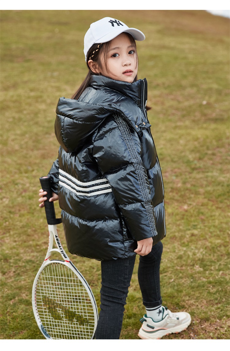 女童连帽羽绒服童装中大童冬装新款白鸭绒上衣韩版女宝宝90绒外套
