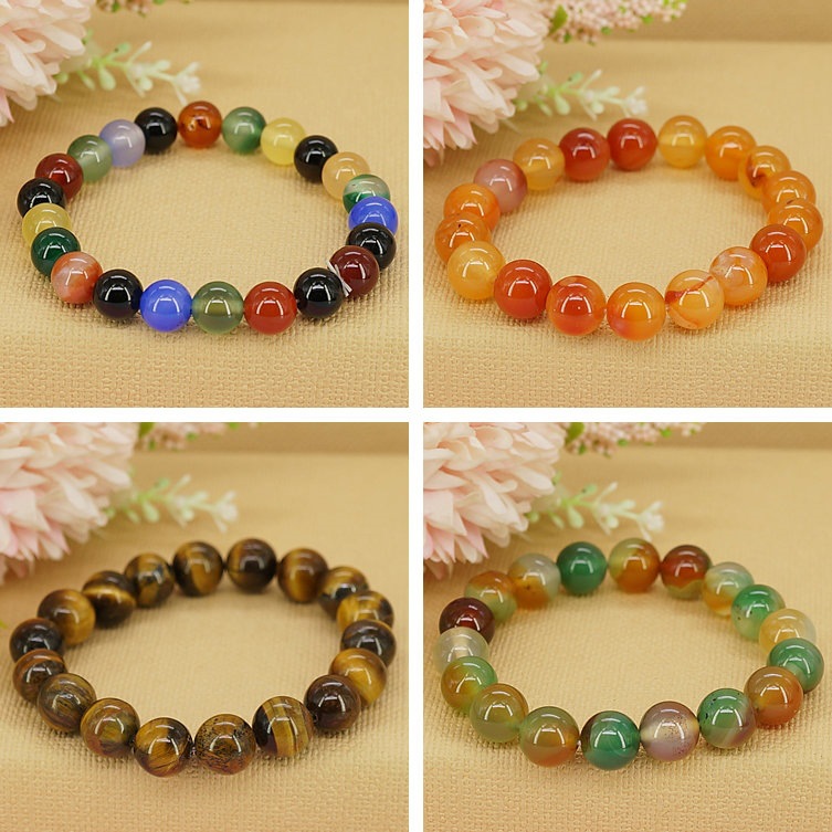 Real Stone Agate Bracelet Female Watermelon Tourmaline Rainbow Bracelet Ornament Gift Travel Yiwu Small Commodity Mixed Batch