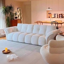 北欧现代简约轻奢百合设计师白色复古奶油风直排布艺法式花瓣沙发