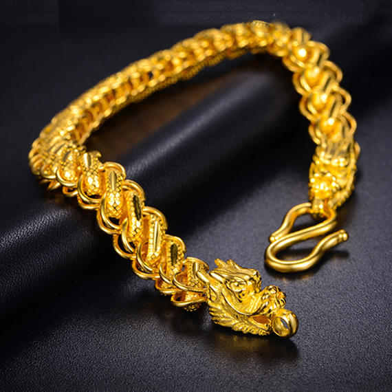 足金9999男女手链泰国四方龙骨大金链子龙头加粗显粗霸气老板链