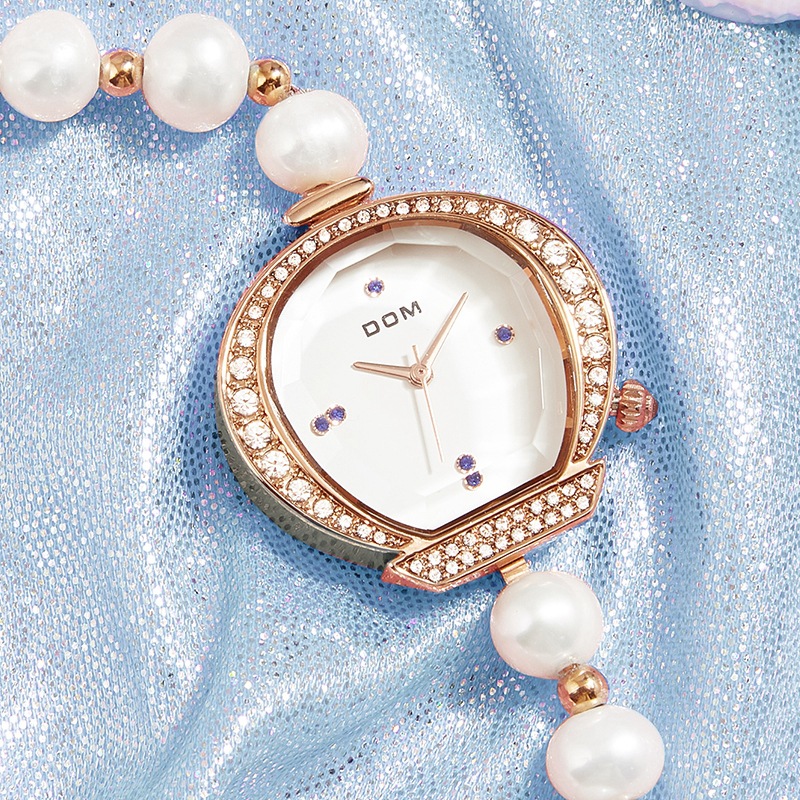dom礼盒装手表女时尚轻奢珍珠手链石英女表女士手表 支持一件代发
