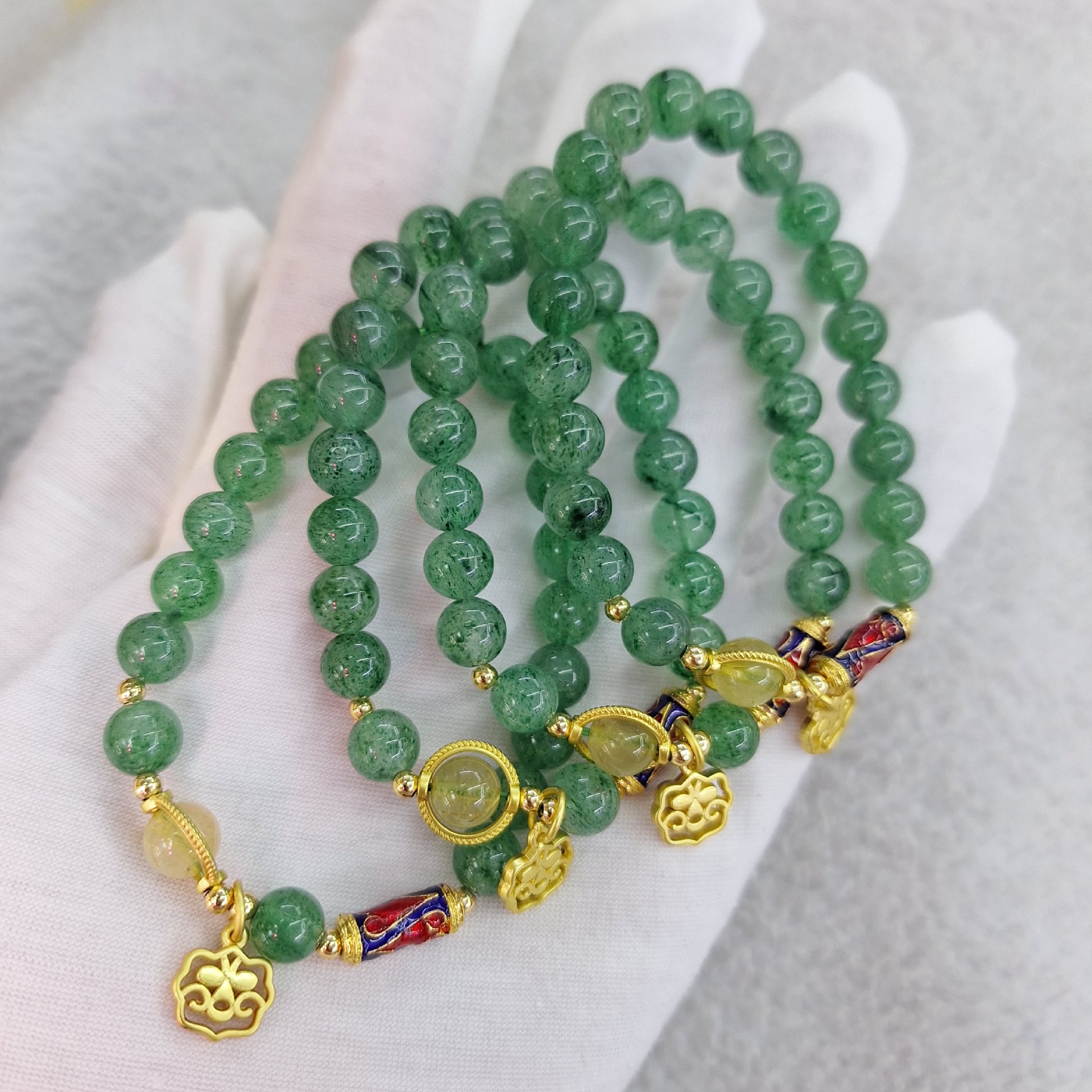 天然草莓晶手链绿草莓手串 保色铜配件diy饰品 直播货源 跨境专供