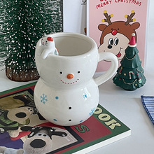 迪仕凯新年杯子雪人马克杯可爱男女生日礼物创意大容量陶瓷杯咖啡