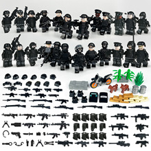 24款黑色特警人仔军事模型公仔小颗粒儿童拼装积木玩具H-13武器箱