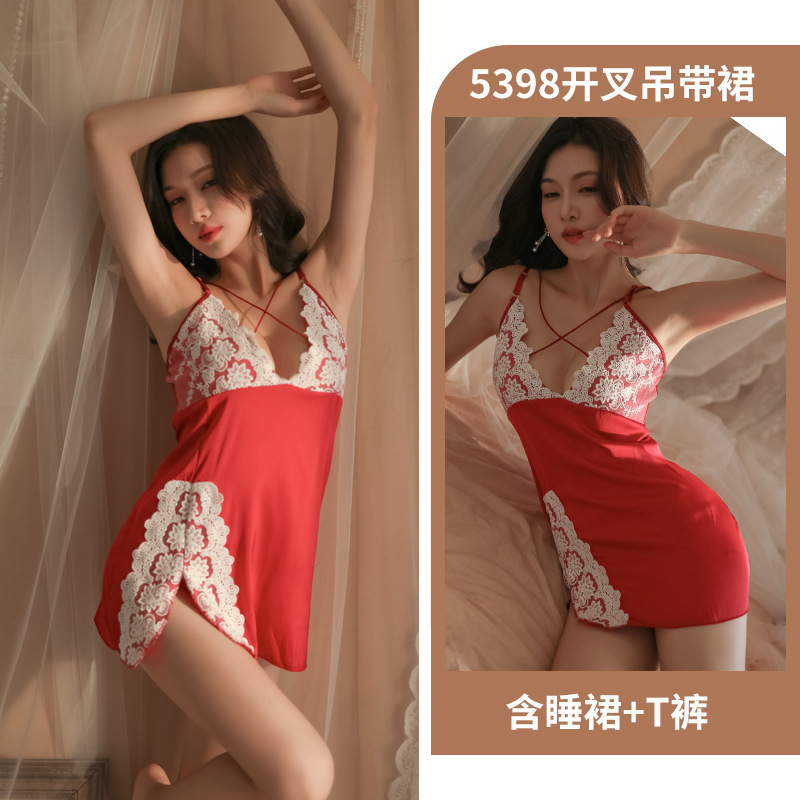 Adult Supplies Sexy Lingerie New Lace Breast Leakage Cross Slip Nightdress Passion Split Sexy Pajamas for Women