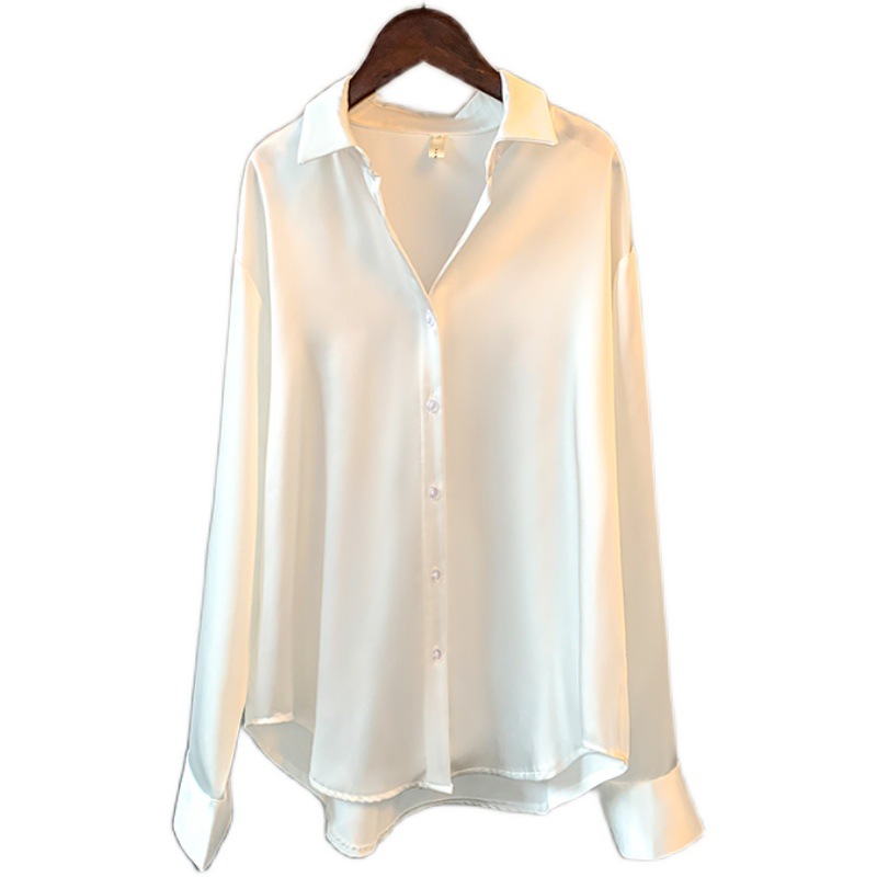 Long Sleeve Satin Shirt Women's Design Sense Niche 2023 Spring and Summer Sun-Proof All-Matching Drape Retro Hong Kong Style Shirt Top