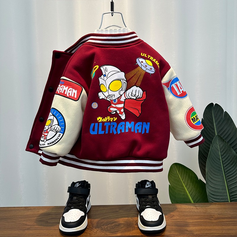 奥特曼衣服男童加厚外套2023新款夹棉棒球服冬季上衣儿童秋冬装潮