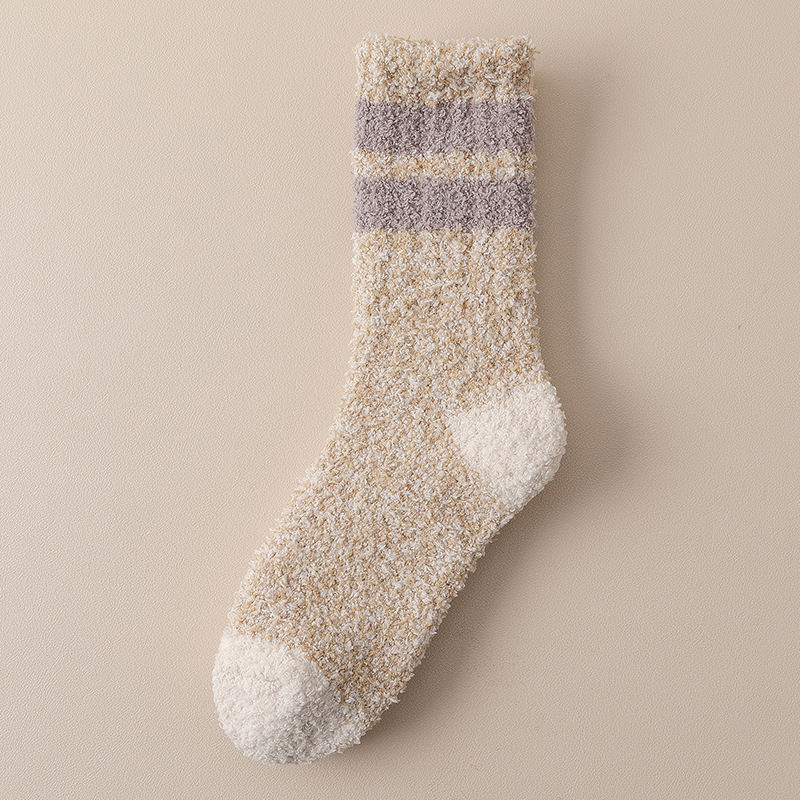 Black Socks Men's Mid-Calf Length Sock Autumn and Winter Thick Coral Fleece Home Plush Room Socks Winter Warm Stockings