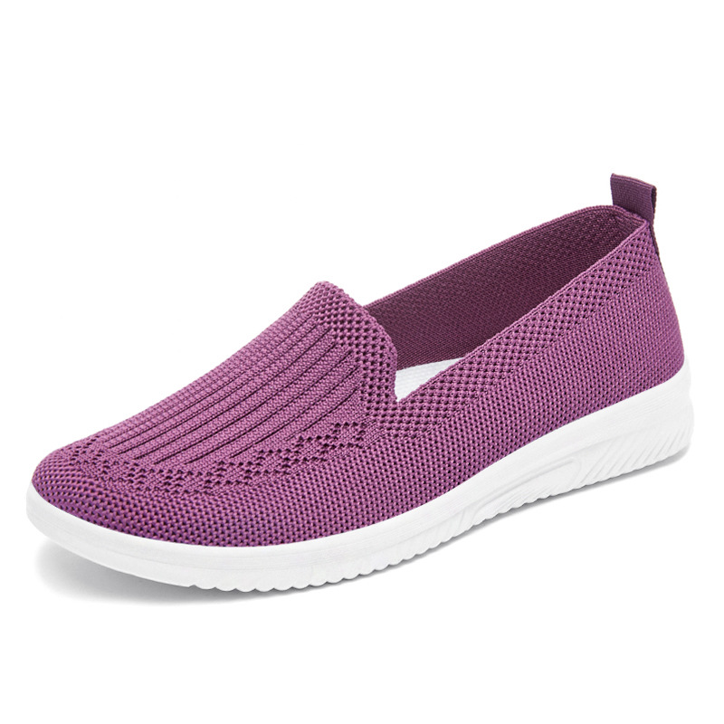Women's Cloth Shoes 2023 Autumn New Women's Mesh Surface Shoes Casual Breathable Flat Shoes Slip-on Soft Bottom Mom Shoes