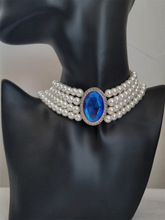 法式优雅复古多排珍珠项链chokerchoke女锁骨链镶钻颈链蓝色