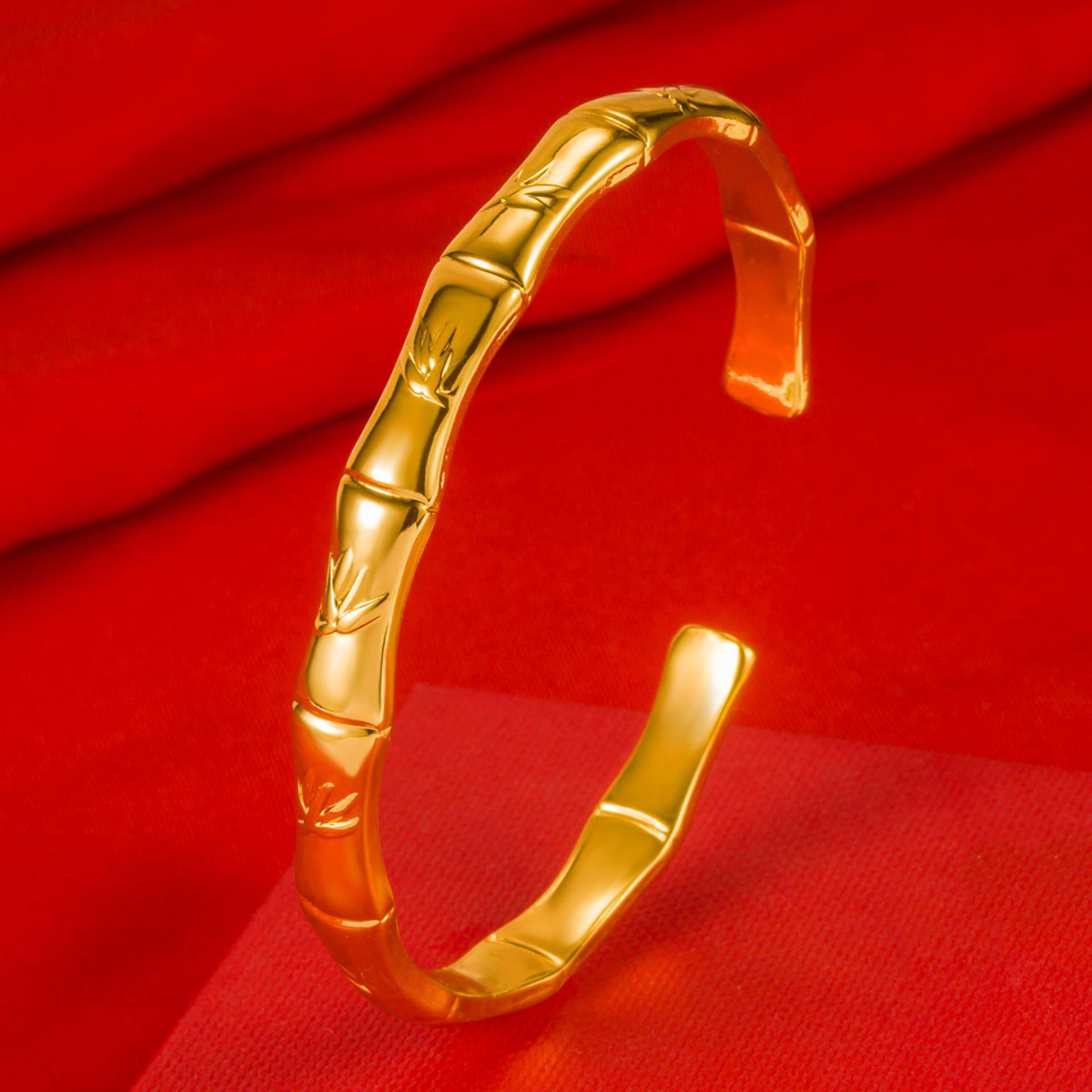 百搭时尚潮流镀24k黄金竹节手镯 日韩简约光面雕刻竹子手镯子代发