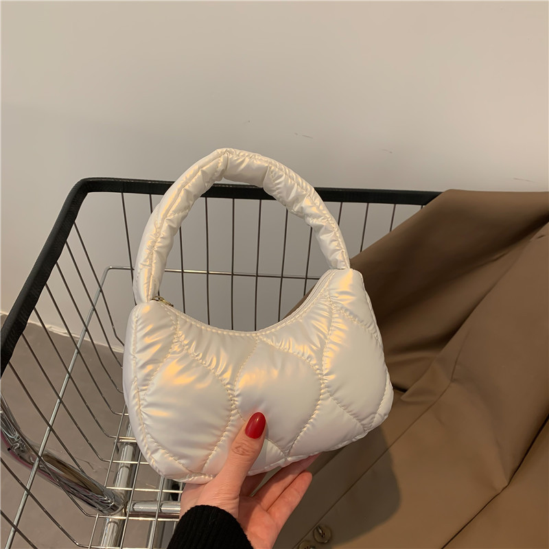 Simple Cotton-Padded Bag Women's Bag 2022 Autumn and Winter New Trendy Diamond Embroidery Thread Shoulder Underarm Selenodont Bag Handbag Small