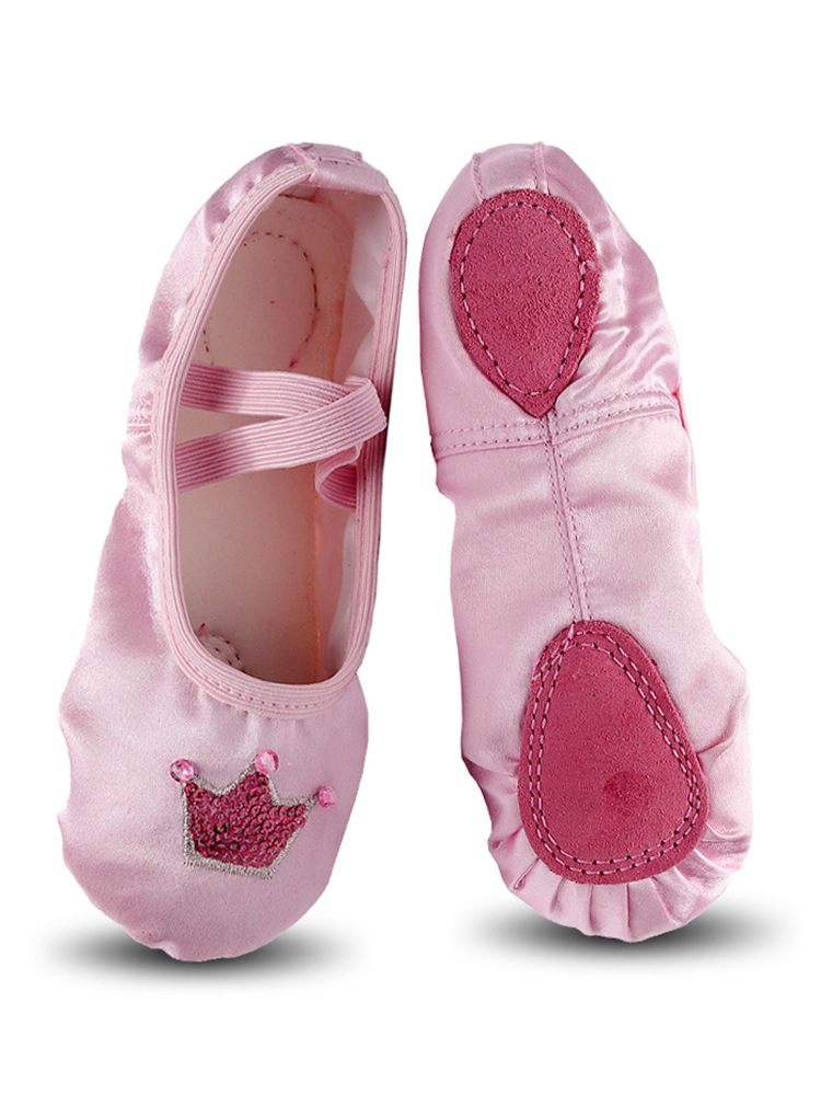 舞蹈鞋女软底练功猫爪鞋儿童公主缎面女童跳舞粉红色幼儿芭蕾舞鞋