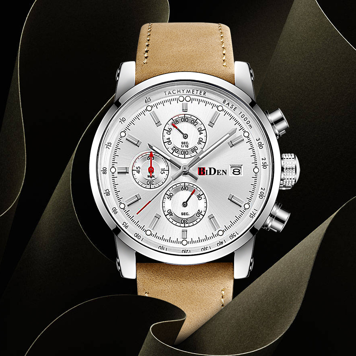 拜登男士腕表 时尚商务计时码表30m防水手表 优雅运动模拟日期