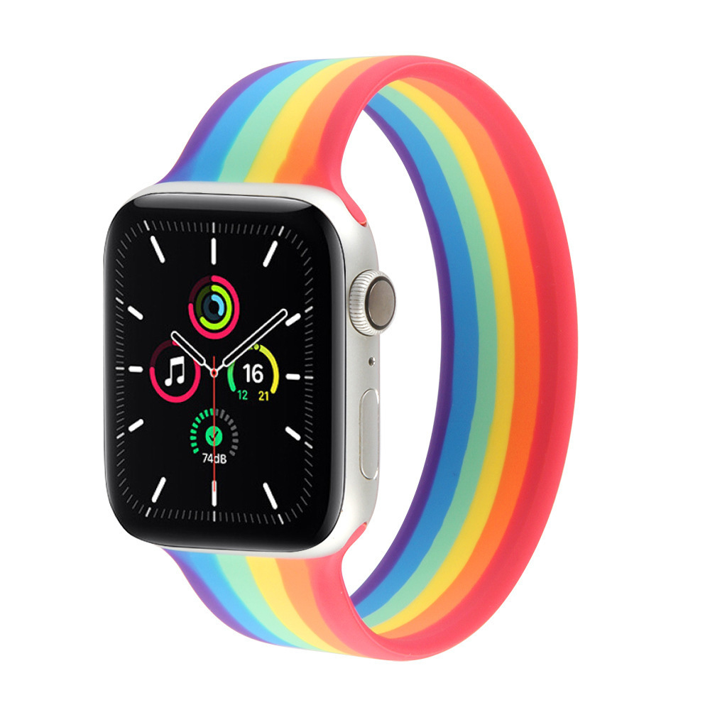 跨境批发 适用苹果手表apple watch6 se一体彩虹单圈弹力硅胶表带
