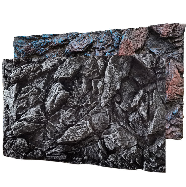 鱼缸3d立体岩石背景板水族箱爬宠龟缸pu青龙石布景装饰板 80*50缸