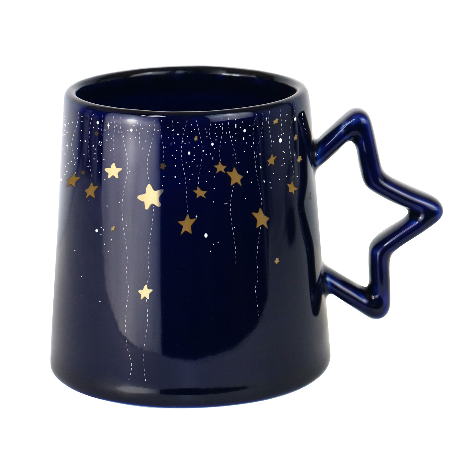 宝蓝色釉五角星陶瓷杯真金印图 星空情侣咖啡杯 实用商务礼品水杯