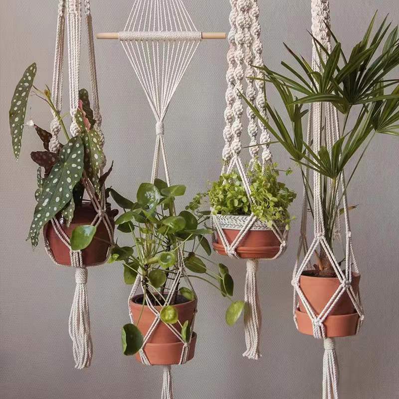 亚马逊手工编织园艺花盆手编diy棉绳花盆吊绳悬挂吊篮室内外花盆