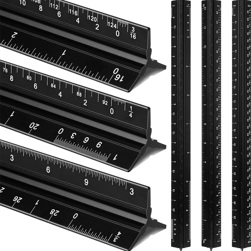 跨境英寸比例尺激光三棱尺建筑绘画比例直尺三菱比例尺铝合金直尺