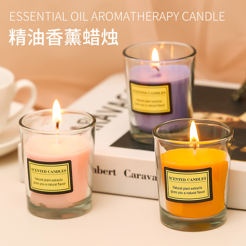 Smokeless Romantic Plant Wax Aromatherapy Candle Ins Style Fragrance Essential Oil Glass Candle Cross-Border Amazon Wholesale