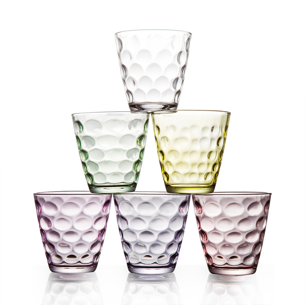 礼品炫彩雨点玻璃杯六件套 彩色水晶杯六只装 七彩杯套装