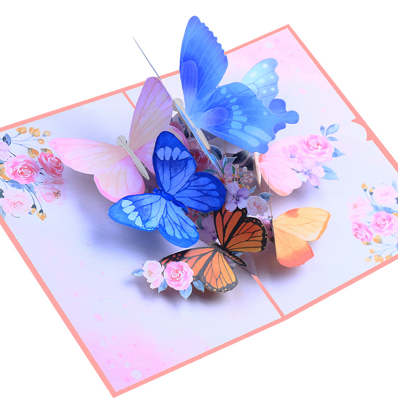 创意彩印3D蝴蝶花园香氛立体贺卡跨境弹出式蝴蝶飞舞感谢祝福卡片