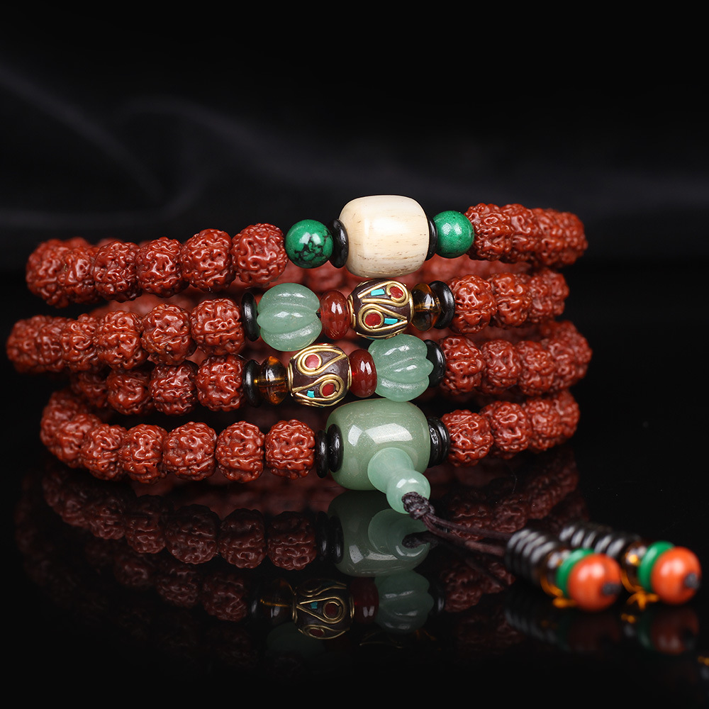 天然包浆机刷金刚菩提手串8mm108颗佛珠手链男士文玩五瓣手链批发