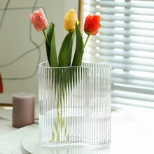 欧式竖纹创意脚印花瓶客厅简约水养摆件鲜花干花插花透明玻璃花瓶