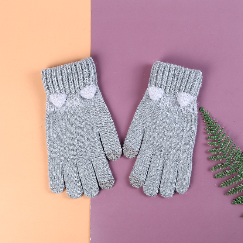 Winter New Women's Pineapple Pattern Finger Gloves Warm Cashmere Knitted Gloves