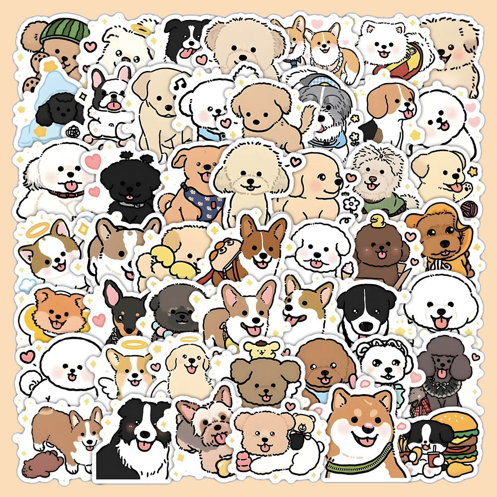 72张呆萌小狗贴纸卡通可爱手绘狗狗手帐贴纸手机壳笔记本电脑装饰
