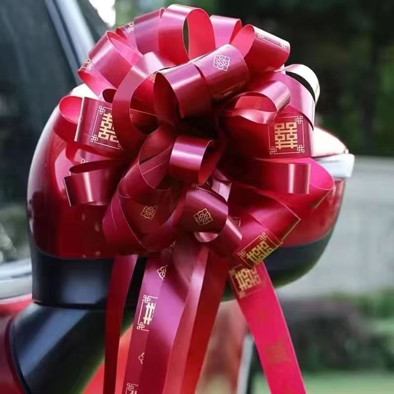 wedding decoration large garland colored ribbon color stripes ribbon wedding car handmade flower bow opening door handle decoration