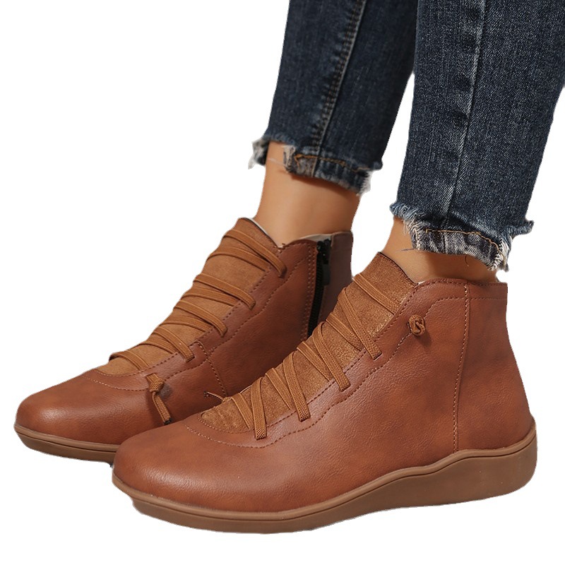 2023 Autumn and Winter New plus Size Martin Boots Mid-Top Fashion Easy to Match European and American Booties Leisure Boots Flat Bottom Fashion Boots