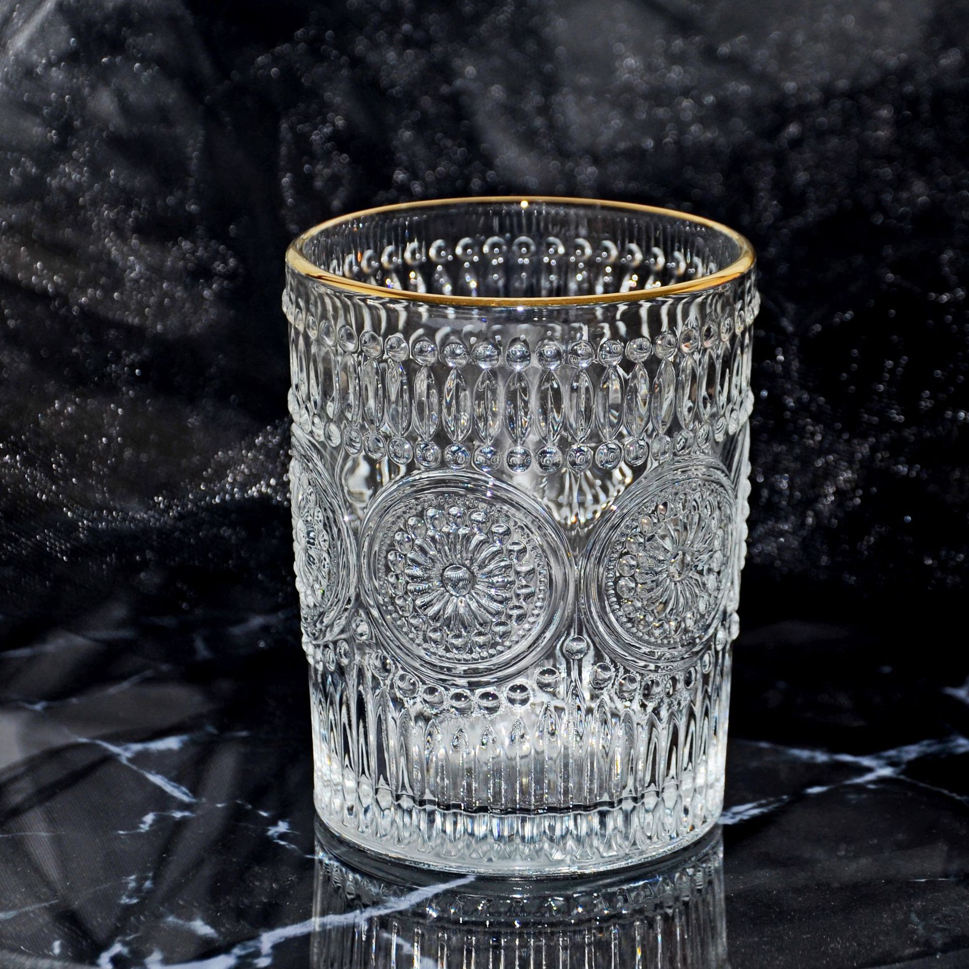 复古太阳花玻璃杯金边浮雕玻璃咖啡杯高颜值地推礼品杯伴手礼杯