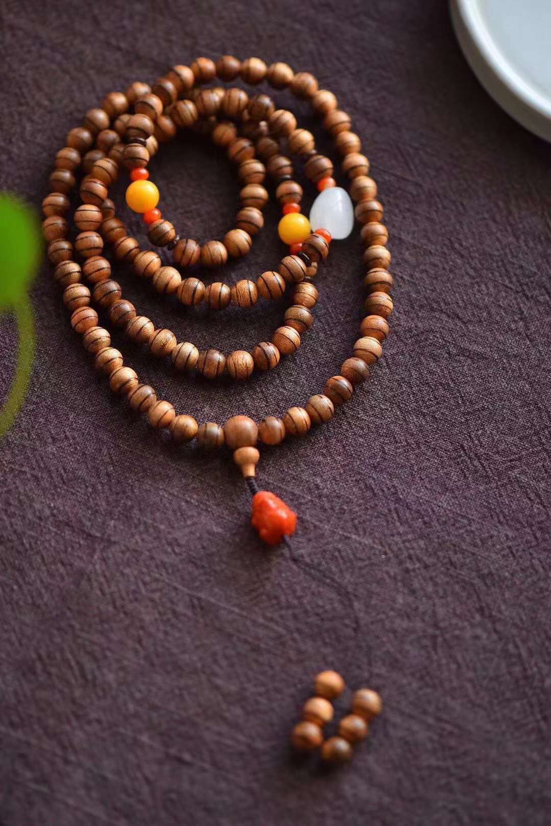 原创diy天然加里曼丹一线天沉香108颗女式手串链南红招财貔貅饰品