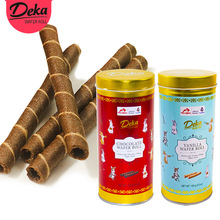 印尼进口铁罐装伴手礼品礼盒搭配DEKA香草巧克力味卷心酥饼干100g