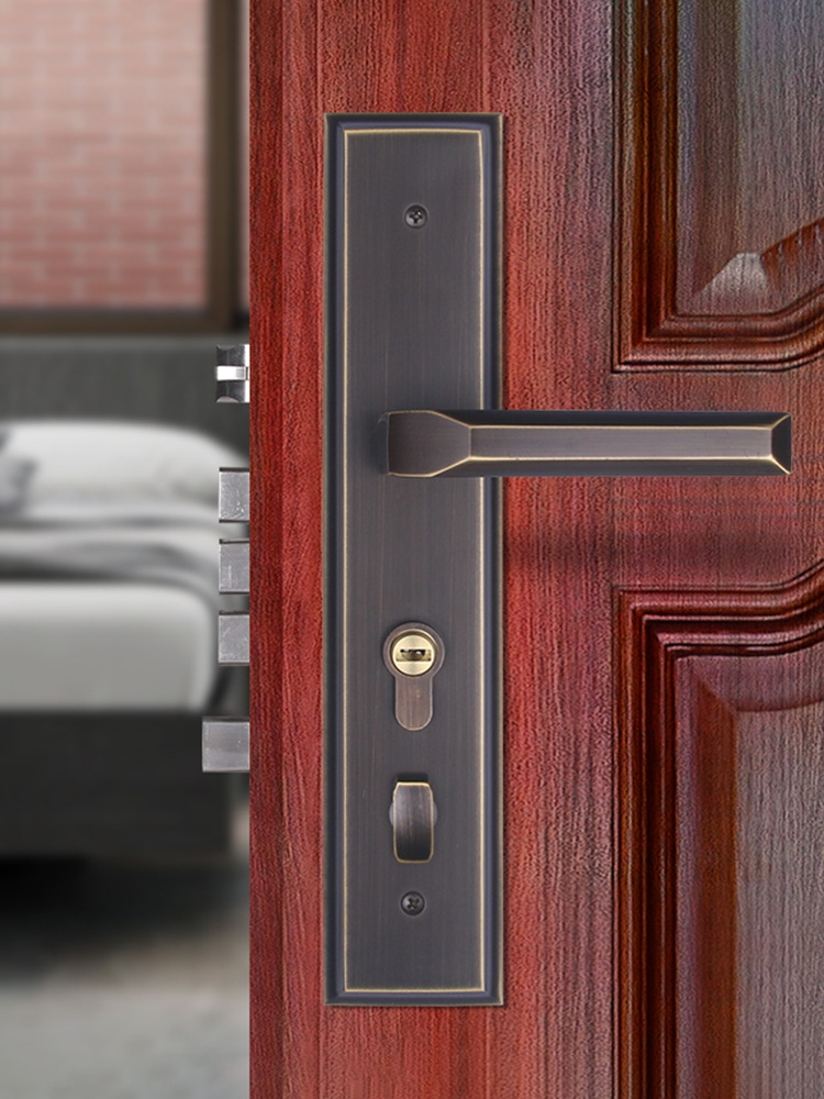 上提反锁换锁别墅入户双开防盗大门锁新中式全铜把手通用型