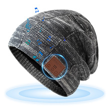 亚马逊新款无线蓝牙耳机针织帽户外雪地保暖加绒音乐麻灰大格子帽